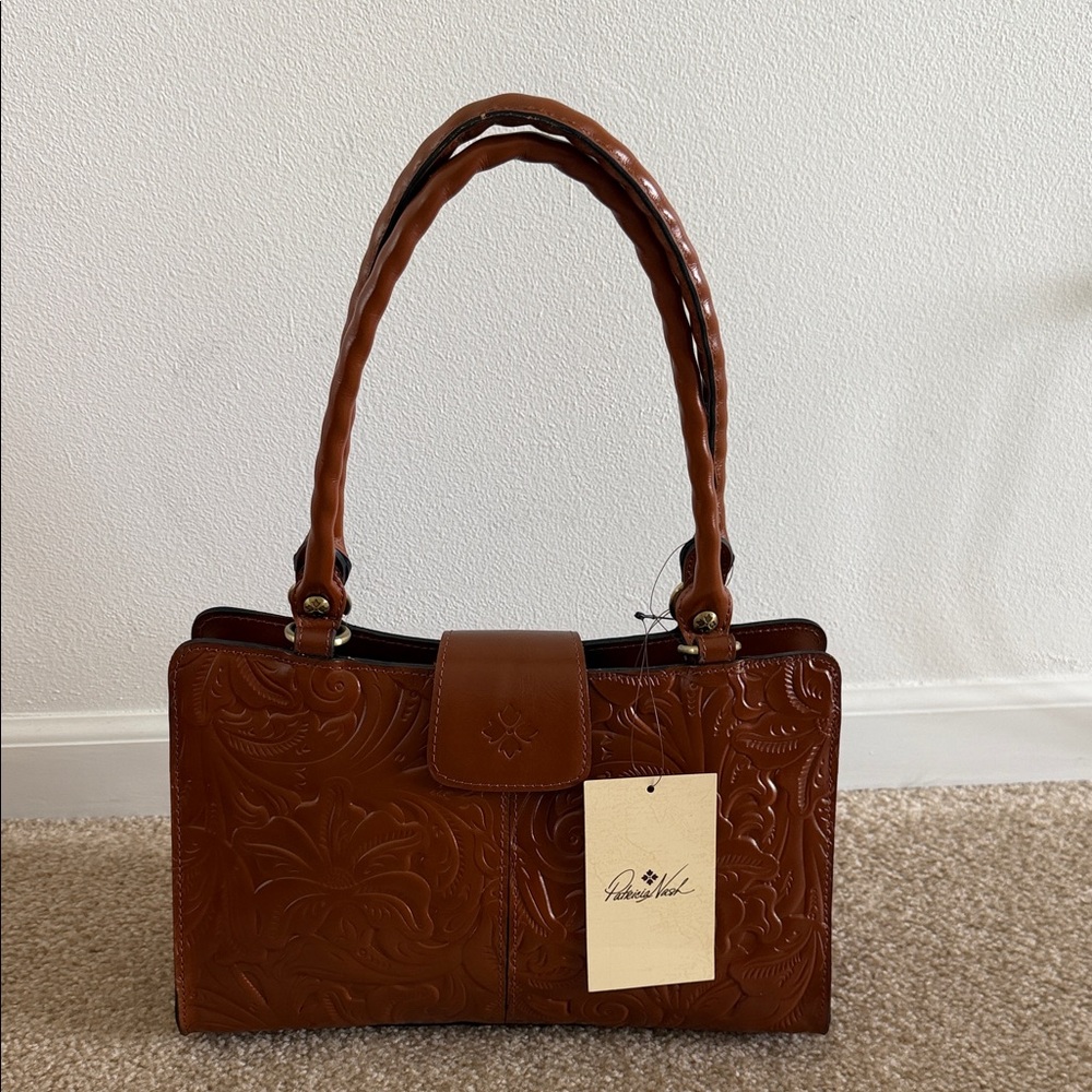 NWT Patricia Nash Brown Rienzo-Florence Tooled Leather Satchel Cognac MSRP $249